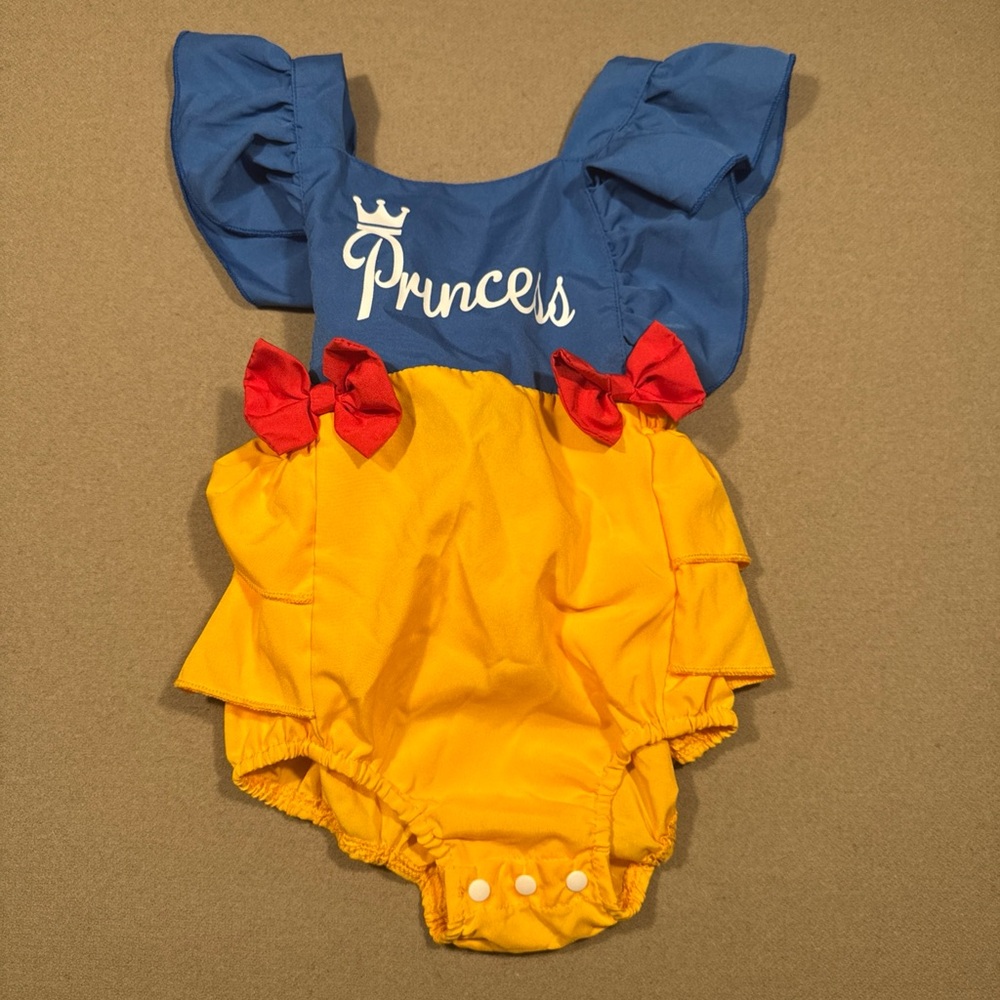 Blue & Yellow "Princess" Baby Romper with Red Bows